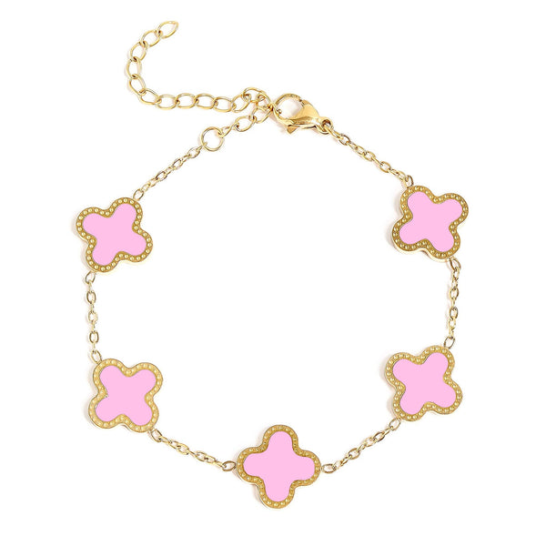 18K Gold PVD Stainless Steel Lucky Clover Charm Bracelet