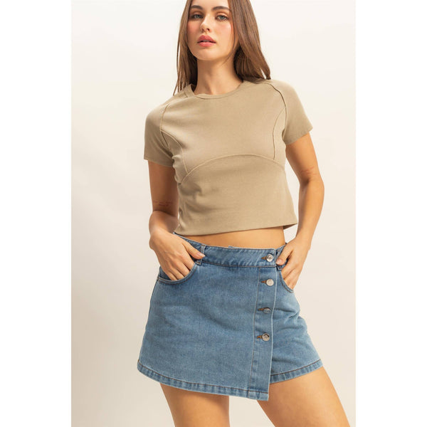 Enzyme Wash Buttoned Denim Skort