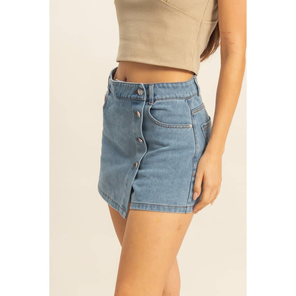 Enzyme Wash Buttoned Denim Skort
