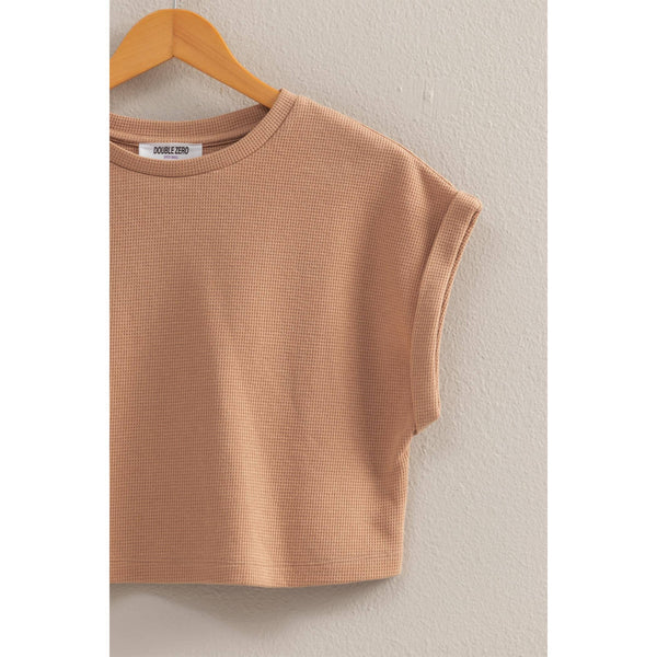 Waffled Knit Short Sleeve Crop Top