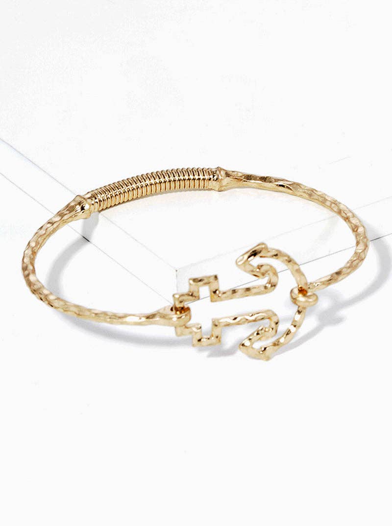 Hammered Metal Anchor Spring Hook Bangle Bracelet