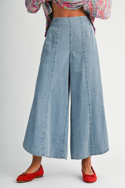 Denim Wash Wide Leg Midi Pants