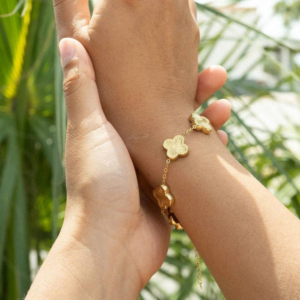 18K Gold PVD Stainless Steel Lucky Clover Charm Bracelet