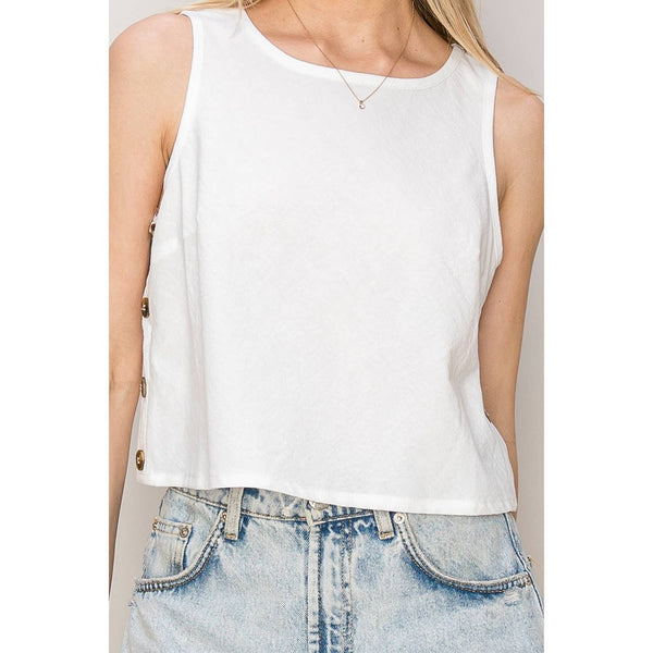 Side-Button Sleeveless Top