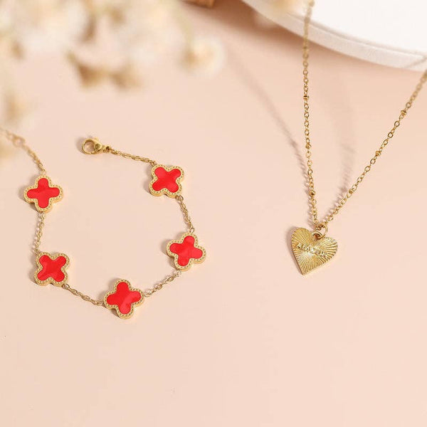 18K Gold PVD Stainless Steel Lucky Clover Charm Bracelet