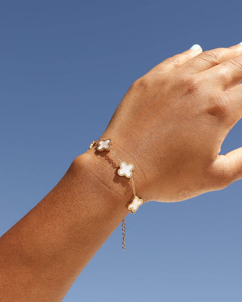 18K Gold PVD Stainless Steel Lucky Clover Charm Bracelet