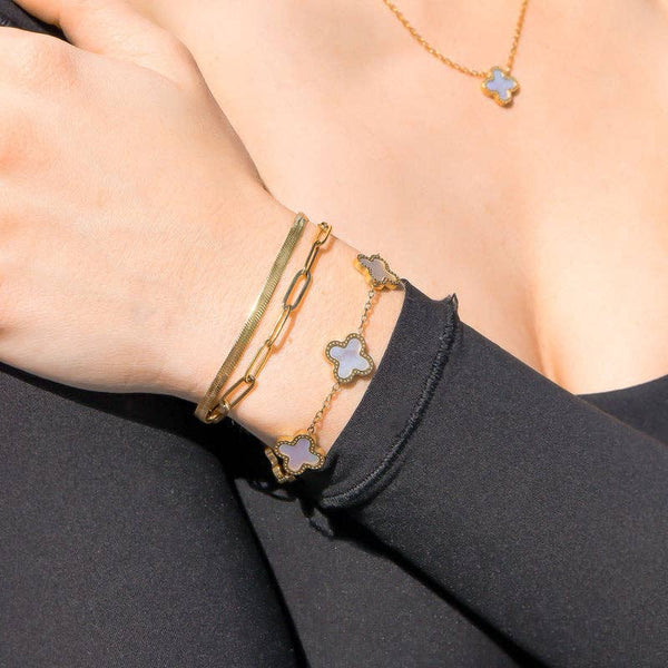 18K Gold PVD Stainless Steel Lucky Clover Charm Bracelet