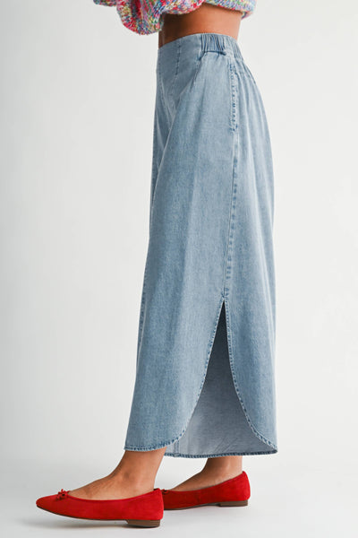 Denim Wash Wide Leg Midi Pants