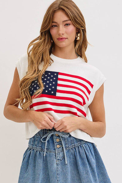 STAR AND STRIPES  AMERICAN  FLAG KNIT TOP