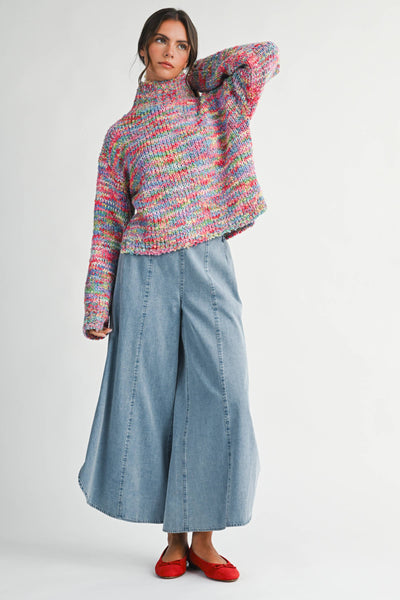 Denim Wash Wide Leg Midi Pants