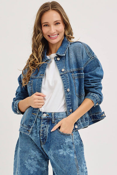 Floral Print Denim Barrel Jeans