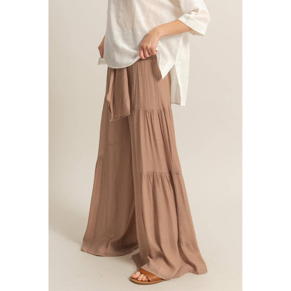 Front Tie Waist Tiered Palazzo Pants
