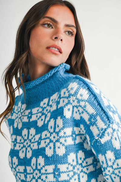 Floral Fair Isle Mock Neck Sweater