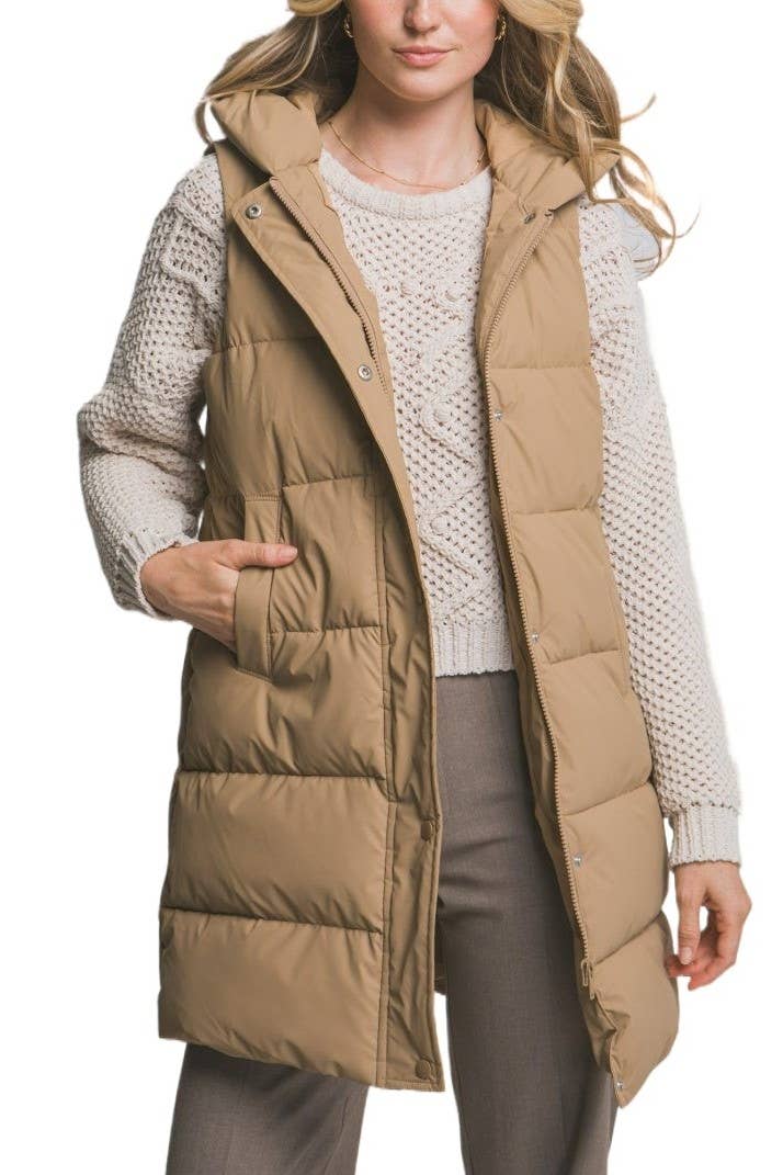 Hooded Long Quilted Puffer Vest
