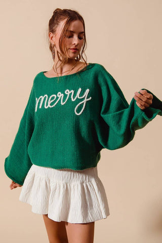 Merry Tinsel Lettering Christmas Sweater Top