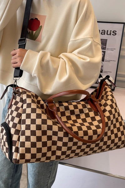 Checkered Canvas Weekender Duffle Bag
