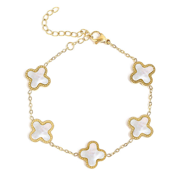 18K Gold PVD Stainless Steel Lucky Clover Charm Bracelet