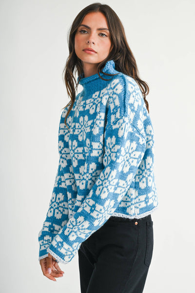 Floral Fair Isle Mock Neck Sweater
