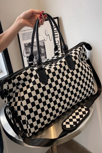 Checkered Canvas Weekender Duffle Bag