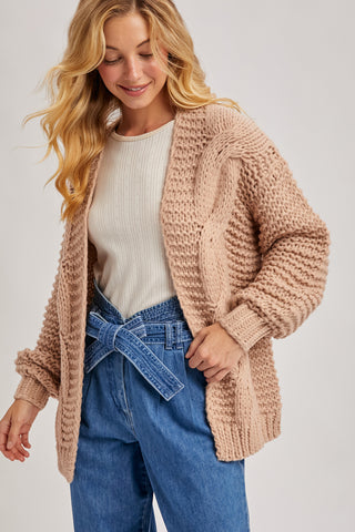 LATTE CHUNKY CABLE CARDIGAN