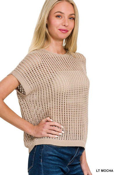 VISCOSE CROCHET KNIT SHEER HOLLOW SWEATER