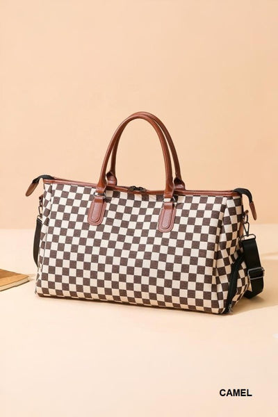 Checkered Canvas Weekender Duffle Bag