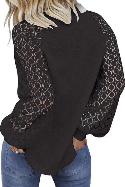 Womens Hollow Out Lace Long Sleeve Loose Blouses