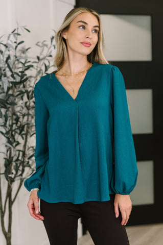 Desk to Dinner V-Neck Balloon Sleeve Blouse