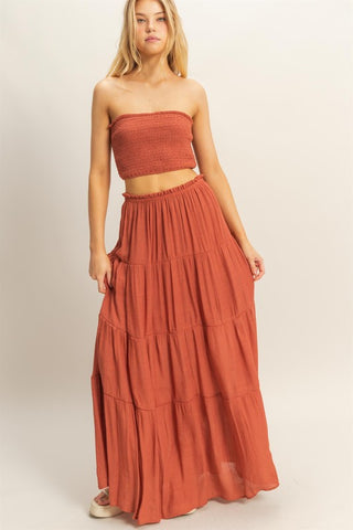 Smocked Strapless Top And Skirt Set