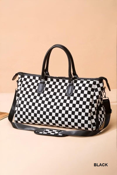 Checkered Canvas Weekender Duffle Bag