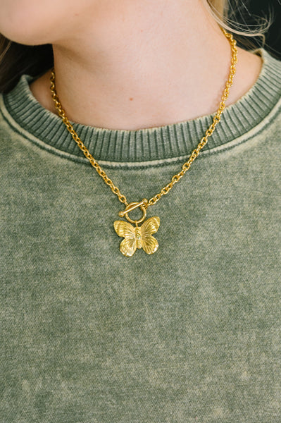 Flutter & Shine Butterfly Pendant Necklace in Gold