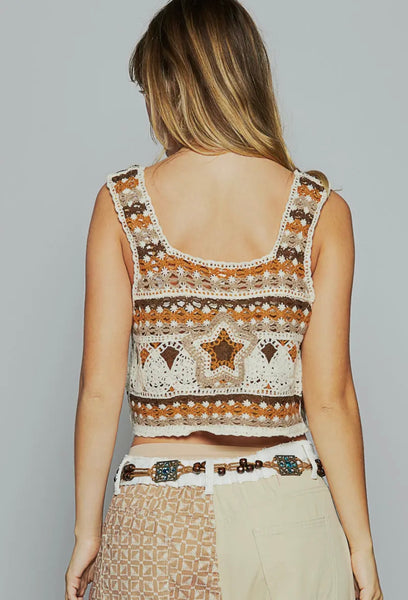 Round Neck Sleeveless Crochet Cropped Top