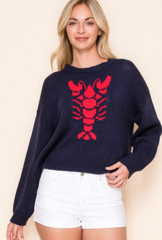 Lobster Cropped Nautical Sweater Top