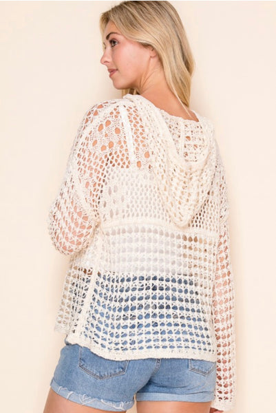 Lightweight Beach Cover-up Crochet Hoodie Top
