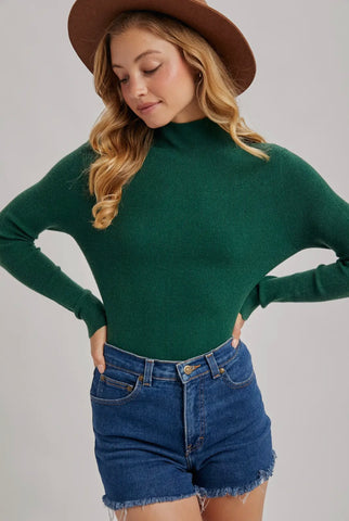 WHOLEGARMENT MOCK NECK RIBBED KNIT SWEATER