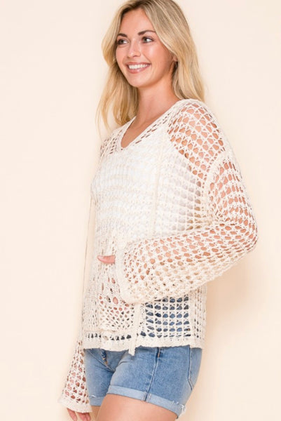 Lightweight Beach Cover-up Crochet Hoodie Top