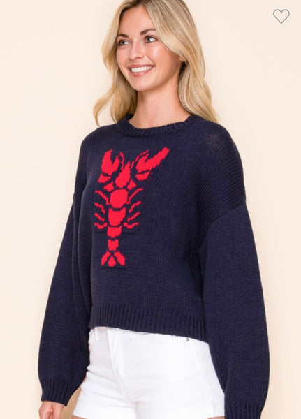 Lobster Cropped Nautical Sweater Top