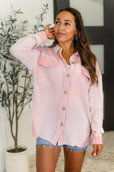Hot & Unbothered Full Front Button Down Shacket in Pink
