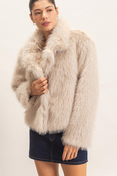 Shawl Collar Faux Fur Jacket