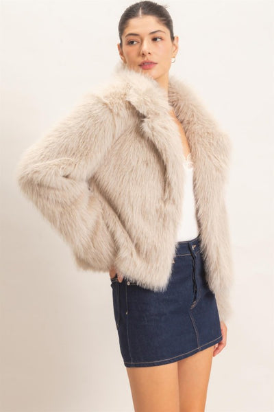 Shawl Collar Faux Fur Jacket