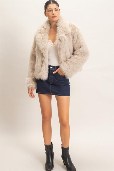 Shawl Collar Faux Fur Jacket
