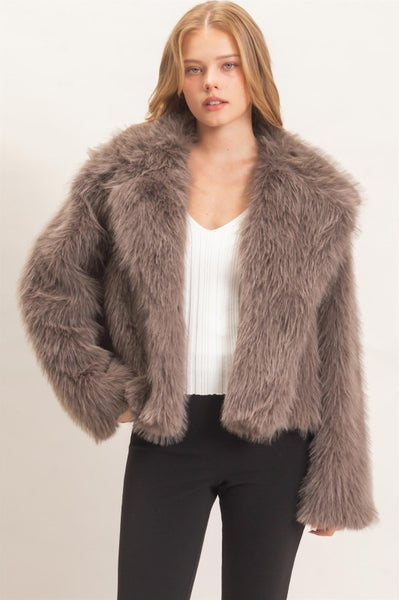 Shawl Collar Faux Fur Jacket