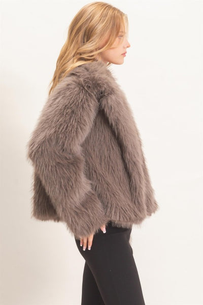 Shawl Collar Faux Fur Jacket