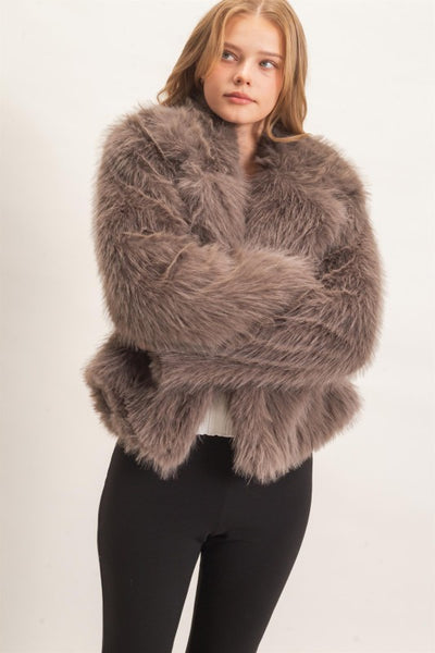 Shawl Collar Faux Fur Jacket