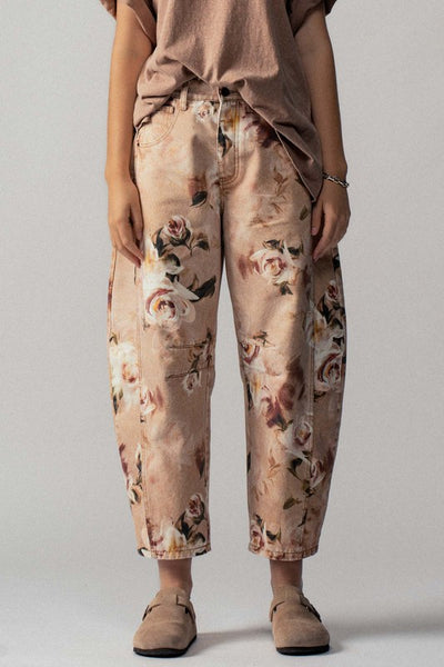 Vintage Relaxed Floral Print Barrel Pants
