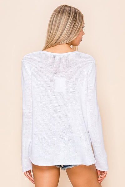 Beach Saying Knit V Neck Sweater Top
