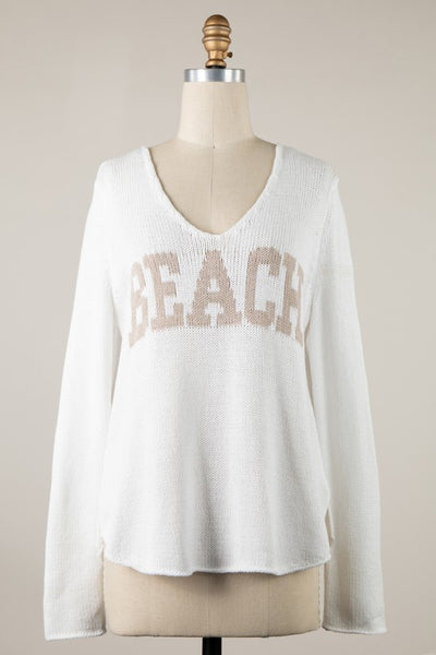 Beach Saying Knit V Neck Sweater Top