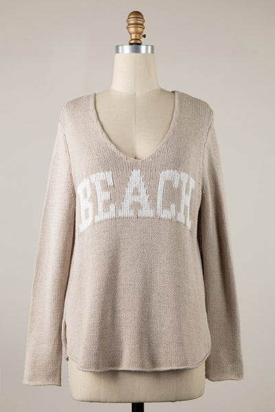 Beach Saying Knit V Neck Sweater Top