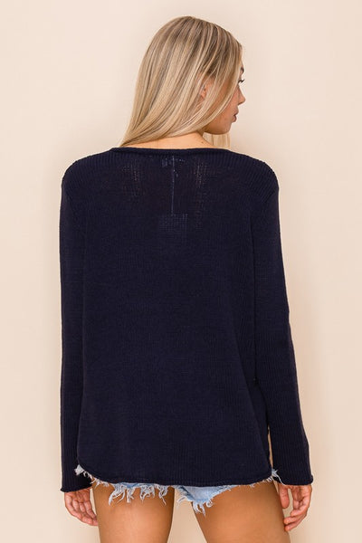 Beach Saying Knit V Neck Sweater Top