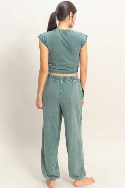 Rolled Sleeve Wrap-Front Crop Top And Jogger Set